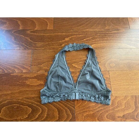 Free People Intimately Gray Medium Bra Bralette Wireless Halter Neck Floral Lace - Picture 3 of 5